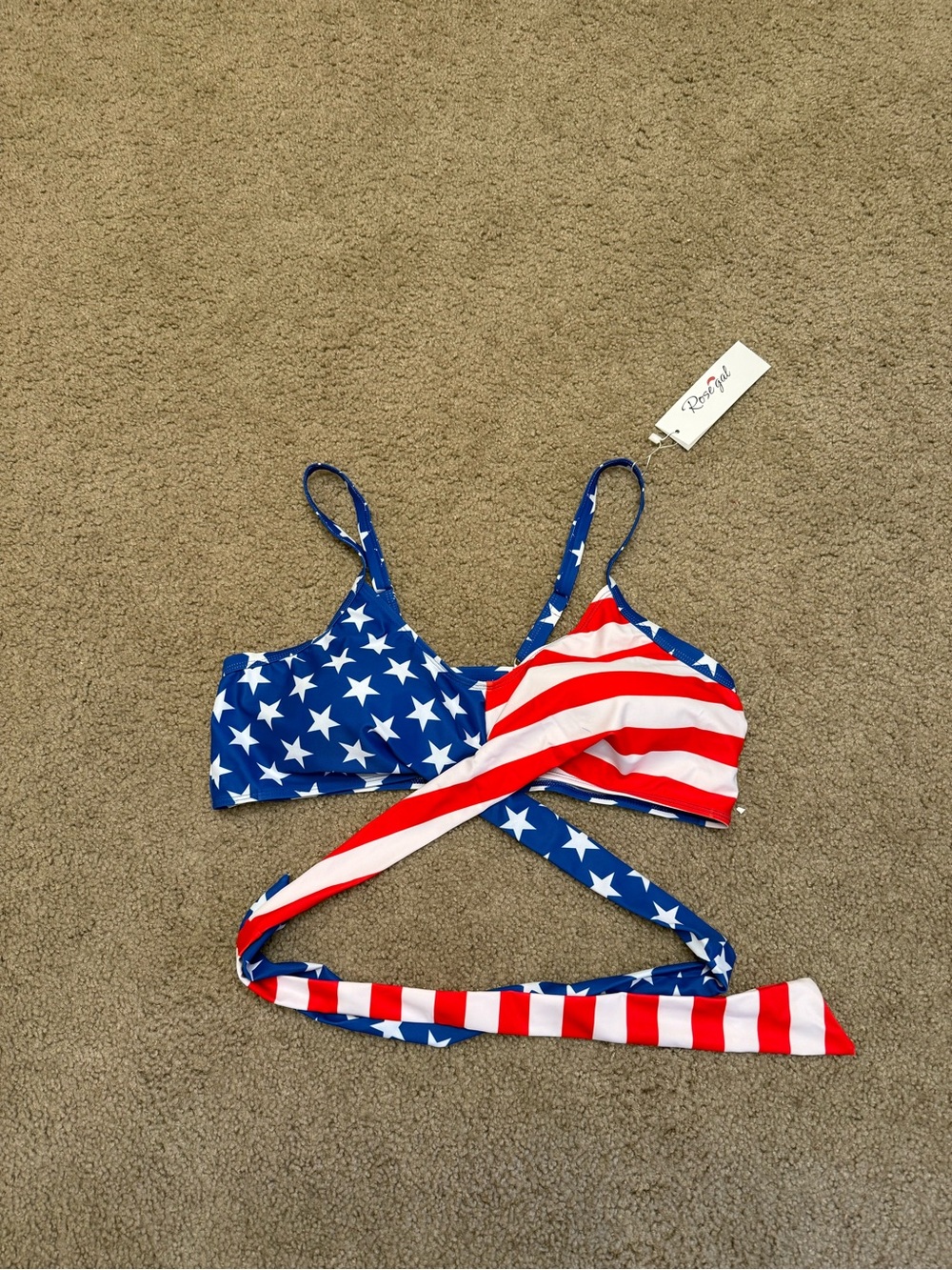 Rosegal Patriotic American Flag Wrap Bikini Top in Red and Blue